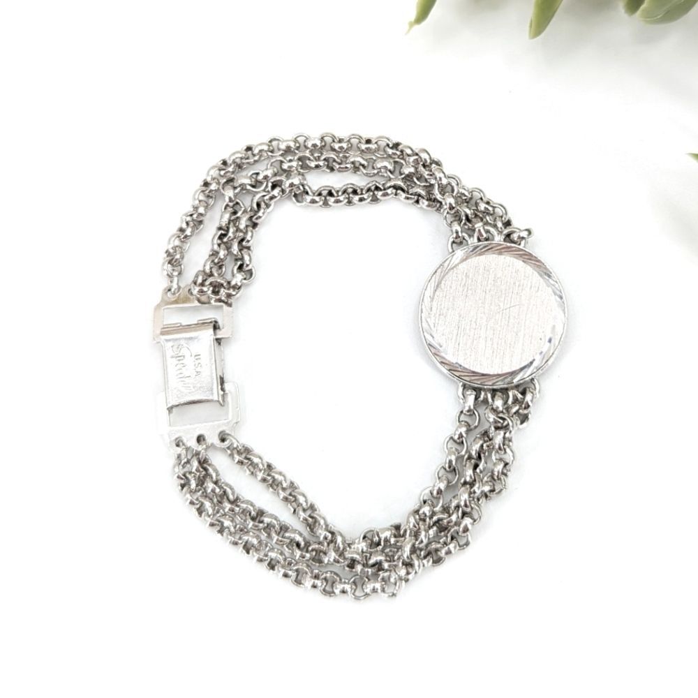 Speidel USA Silver Engravable Blank Monogram Circle Chain Bracelet 7"